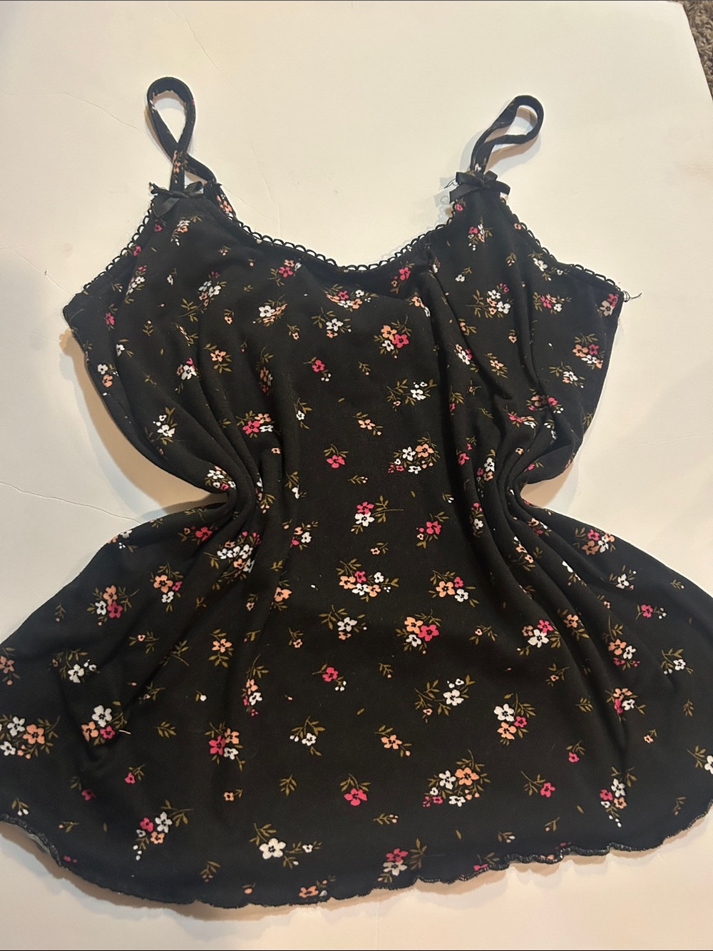 Floral Lace-Trim Black Camisole top